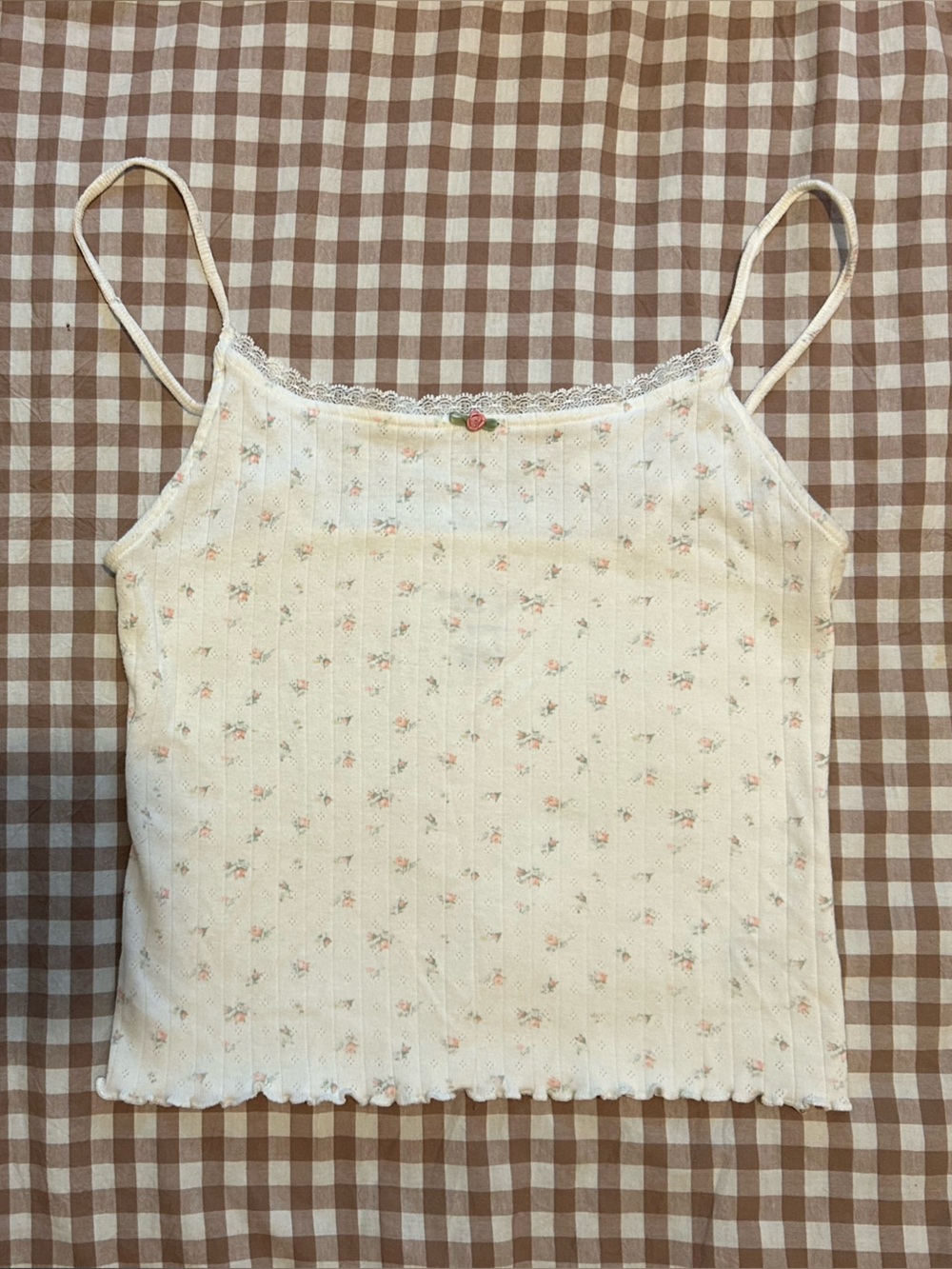 American Eagle Outfitters Cream Floral ruffle trim Cami